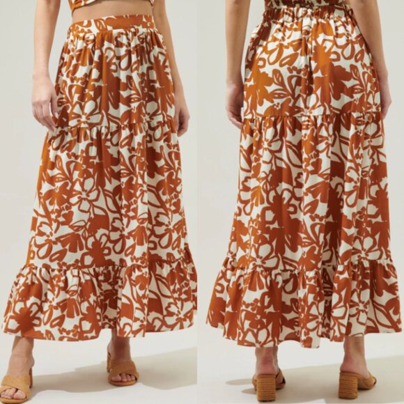 Sugarlips Marida Caramel Floral Yaelle Flowy Maxi Skirt NWT in Medium - Picture 1 of 12